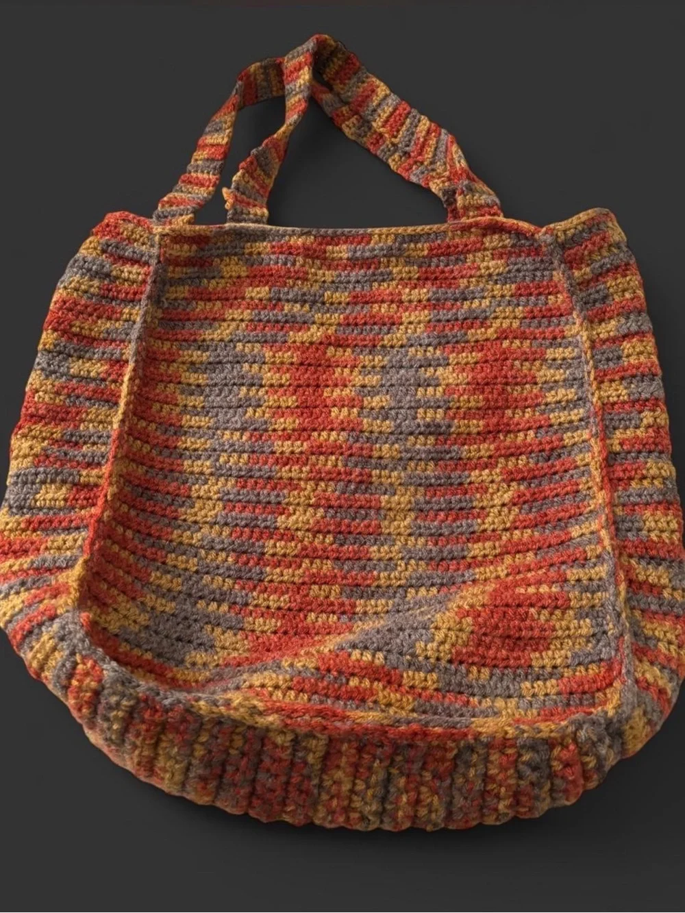 🧶Handmade Marled Crochet Shoulder Tote Bag Boho Folk Slouchy